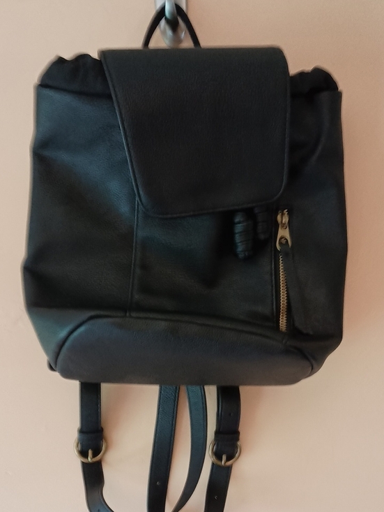 Universal Thread Handbags - Universal Thread Black Faux Leather Flap Backpack with Zip Pocket